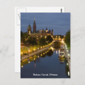 Carte Postale Canal Rideau et édifices du Parlement à la nuit (Devant / Derrière)