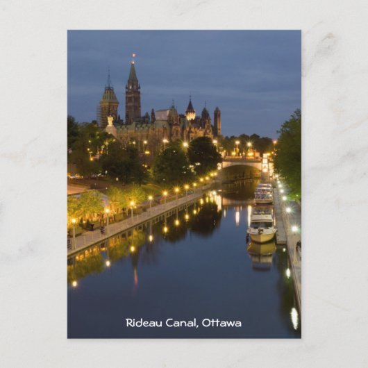Carte Postale Canal Rideau et édifices du Parlement à la nuit (Devant)