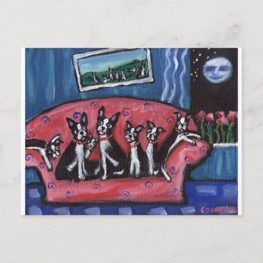 Carte Postale Canapé de la famille Boston Terrier (Devant)
