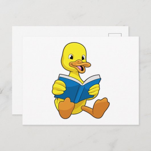 Carte Postale Canard à la lecture avec livre (Devant / Derrière)