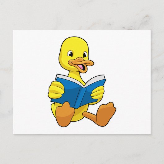 Carte Postale Canard à la lecture avec livre (Devant)