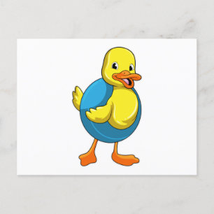 Carte Postale Canard à la piscine avec un cercle de natation