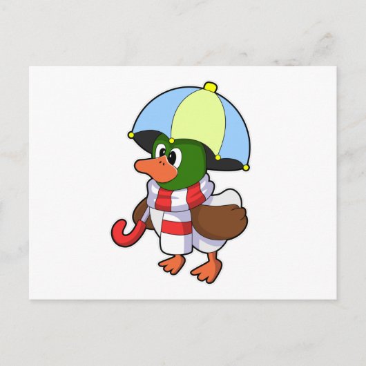Carte Postale Canard à la pluie avec parapluie (Devant)