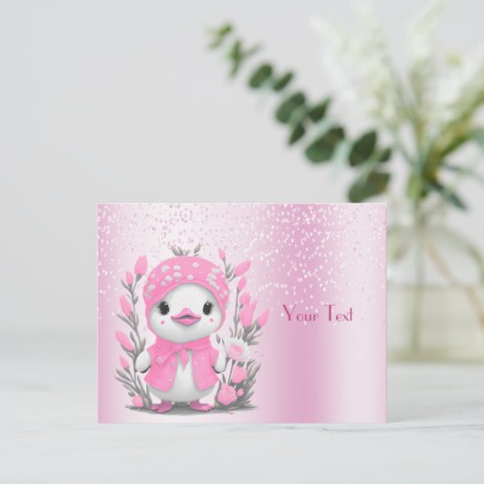 Carte postale Canard aquarelle Fleurs roses (Debout devant)