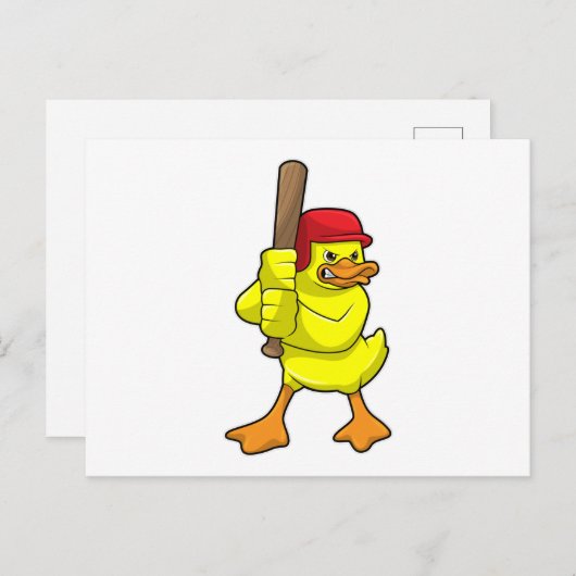Carte Postale Canard au baseball avec une batte de baseball et u (Devant / Derrière)