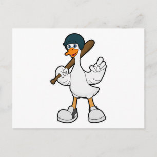 Carte Postale Canard au baseball avec une raquette de baseball e