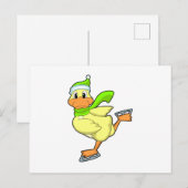 Carte Postale Canard au patinage sur glace avec patins sur glace (Devant / Derrière)