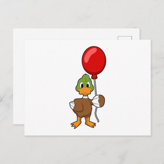 Carte Postale Canard avec ballon (Devant / Derrière)