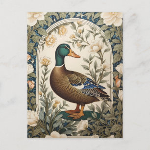 Carte Postale Canard colvert élégant inspiré de William Morris 