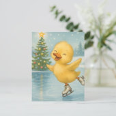 Carte Postale Canard de Noël adorable patinant (Debout devant)