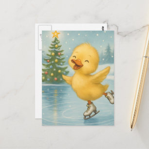 Carte Postale Canard de Noël adorable patinant