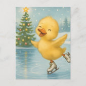 Carte Postale Canard de Noël adorable patinant (Devant)