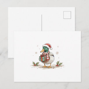 Carte Postale Canard de Noël avec chapeau de Père Noël pour amat