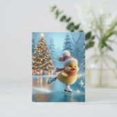 Carte Postale Canard de Noël patinant sur glace (Debout devant)