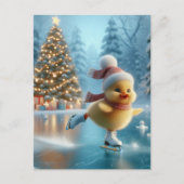 Carte Postale Canard de Noël patinant sur glace (Devant)