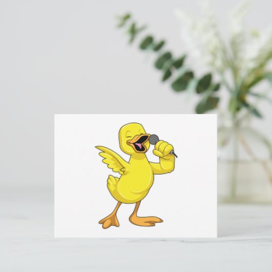 Carte Postale Canard en chanteur avec microphone (Debout devant)