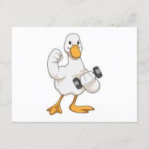 Carte Postale Canard en musculation avec haltère