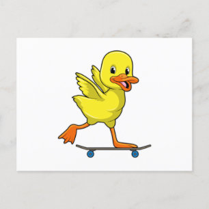 Carte Postale Canard en patineur avec planche à roulettes