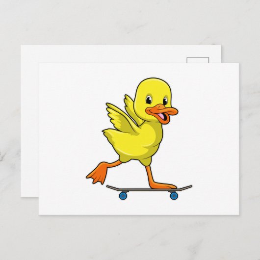Carte Postale Canard en tant que patineur avec planche à roulett (Devant / Derrière)