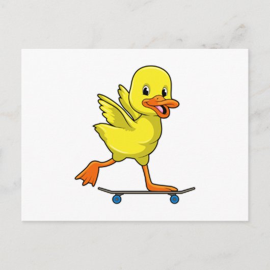 Carte Postale Canard en tant que patineur avec planche à roulett (Devant)