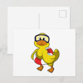 Carte Postale Canard en train de nager avec bouée et lunettes de (Devant / Derrière)