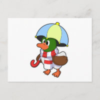 Canard sous la pluie avec parapluie