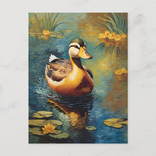 Carte Postale Canard Tranquille Sur Un Étang Peinture Artistique (Devant)