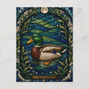 Carte Postale Canard, vitrail de lys des marais