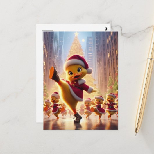 Carte Postale Canards de Noël en train de danser (Devant/Arrière en situation)