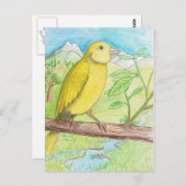 Carte Postale Canari jaune dans le pré (Devant / Derrière)