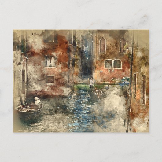 Carte Postale Canaux de Venise Italie Aquarelle (Devant)