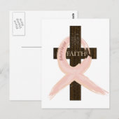 Carte Postale Cancer du sein Survivant rose Ruban-Croix de foi (Devant / Derrière)