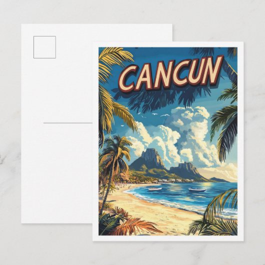 Carte Postale Cancun Beach Mexique Illustration Vintage Voyage (Devant / Derrière)