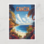 Carte Postale Cancun Beach Mexique Illustration Vintage Voyage (Devant)