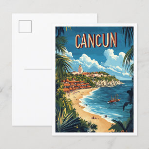 Carte Postale Cancun Mexique Illustration Vintage Voyage