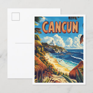Carte Postale Cancun Mexique Illustration Vintage Voyage