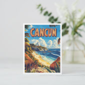 Carte Postale Cancun Mexique Illustration Vintage Voyage (Debout devant)