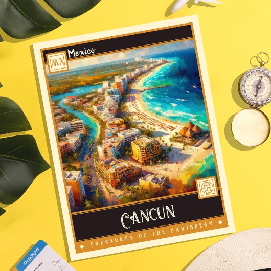 Carte Postale Cancun, Mexique | Peinture rétro