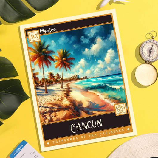 Carte Postale Cancun, Mexique | Peinture Vintage
