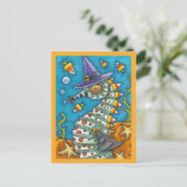 CARTE POSTALE CANDY CORN SEAHORSE, SOUS LA MER HALLOWEEN FISH (Debout devant)