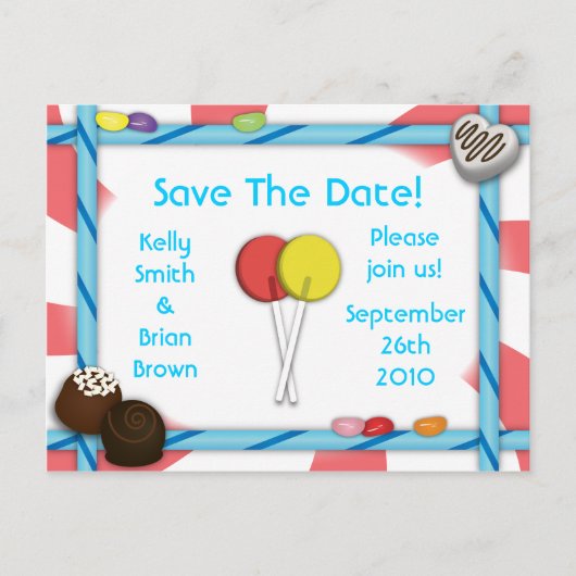 Carte postale Candy Save-The-Date (Devant)