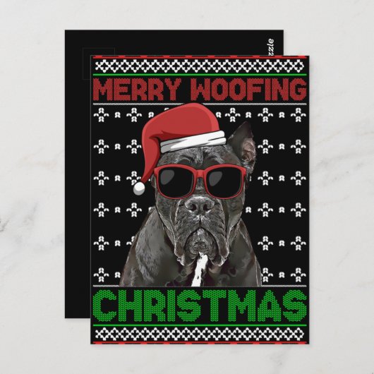 Carte Postale Cane Corso Chien drôle Merry Woofing Noël (Devant / Derrière)