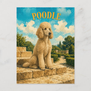 Carte Postale Caniche, Art de chien à l'aquarelle vintage