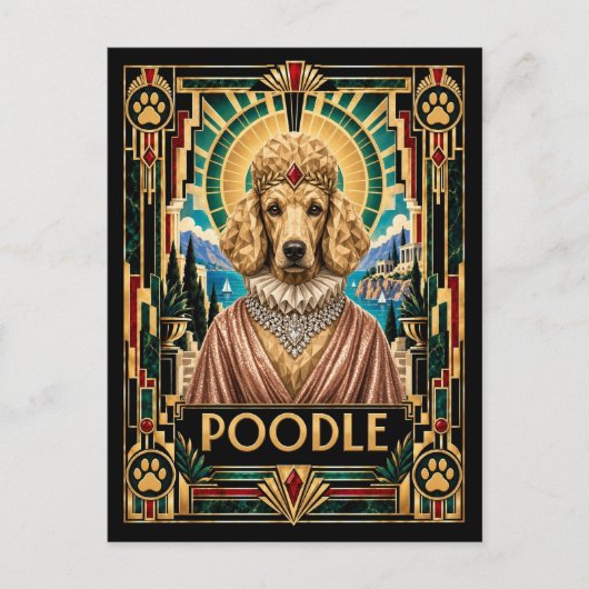Carte Postale Caniche, Chien Art Déco (Devant)