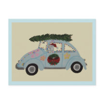 Caniche dans une voiture hippie à Noël