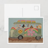 Carte Postale Caniches dans une camionnette hippie (Devant / Derrière)
