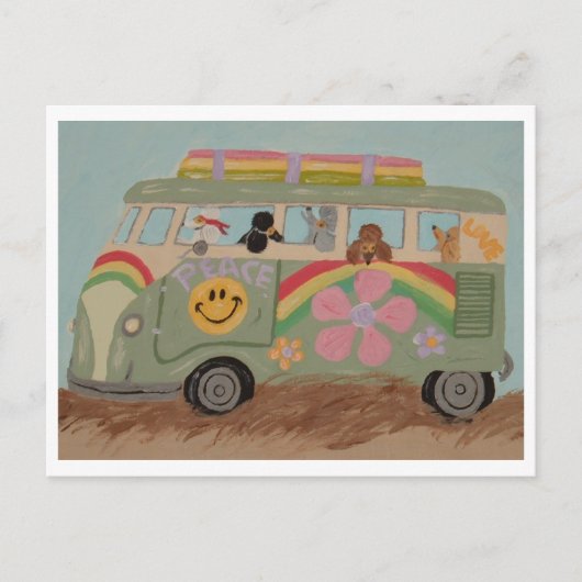 Carte Postale Caniches dans une camionnette hippie (Devant)