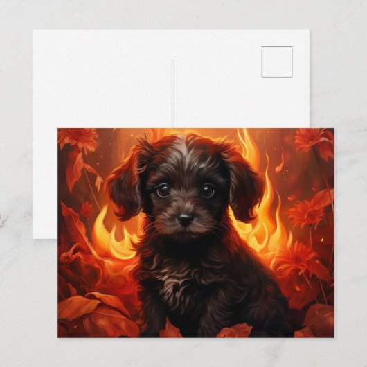 Carte Postale Canine en Fleurs de Feu (Devant / Derrière)