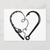 CARTE POSTALE CANNE À PÊCHE CROCHET EN FORME DE CŒUR (Devant)