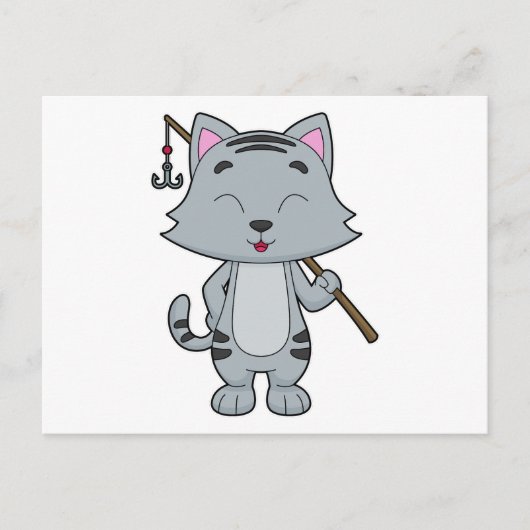 Carte Postale Canne à pêche de pêcheur de chat (Devant)